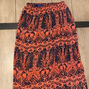 Red-Orange and Navy Floral Maxi Skirt Size Medium